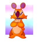 2021 3_toes alien cheek_tuft chest_tuft digital_drawing_(artwork) digital_media_(artwork) disney experiment_(lilo_and_stitch) facial_tuft feet fur gradient_background hands_together hi_res leg_markings lilo_and_stitch markings orange_body orange_fur purple_eyes purple_mouth purple_nose purple_tongue salty_nebula sample_(lilo_and_stitch) simple_background small_tail solo speaker_ears standing toes tongue tuft 
