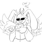  1:1 ambiguous_gender clothed clothing eyewear fak&eacute;mon gesture horn lagomorph lightdreamer mammal monochrome pointing pok&eacute;mon_uranium solo sunglasses tagme wings winotinger yolotinger_(character) 