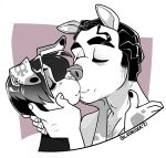  anthro black_and_white body_hair cadaverrdog canid canine canis caress caressing_face chest_hair dalmatian domestic_dog duo ear_piercing ear_ring facial_hair facial_piercing hi_res hooch_(cadaverrdog) kissing luca_(cadaverrdog) male male/male mammal markings monochrome nose_piercing nose_ring piercing romantic romantic_couple sideburns simple_background skull_(marking) stubble 