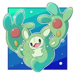  3_fingers ambiguous_gender black_eyes blue_background fingers green_body hi_res multicolored_body nintendo open_mouth pok&eacute;mon pok&eacute;mon_(species) reuniclus simple_background tongue video_games white_background ちゃば 