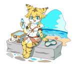  alpha_channel anthro asterozoan bai_xiao beach clothed clothing echinoderm felid female looking_at_viewer mammal marine mia_(world_flipper) open_mouth pantherine seaside simple_background sitting solo starfish tiger transparent_background water world_flipper 