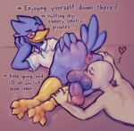  &lt;3 &lt;3_eyes 3_toes ambiguous_gender anon anthro anus avian ball_sniffing balls beak berdly bird bird_feet blue_balls blue_body blue_feathers blue_penis blush bodily_fluids bottomless butt butt_focus clothed clothing crotch_sniffing deltarune dialogue dirty_talk duo english_text eyebrows eyewear feathers feet fingers genitals glans glasses half-closed_eyes half-erect hand_on_butt hand_on_head hand_on_leg hi_res looking_at_another looking_down looking_pleasured lying male male/ambiguous musk narrowed_eyes on_front on_side penis penis_backwards perineum puffy_anus raised_eyebrow raised_tail scentplay shirt smile smug sniffing solo_focus steam sweat sweatdrop sweaty_balls sweaty_butt sweaty_genitalia tail_feathers talons teasing teitoryu text toes topwear topwear_only undertale_(series) video_games yellow_beak 