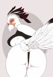  2021 accipitriform amelia_(linnaauriandi) anthro avian beak big_butt bird bottomwear breasts butt clothed clothing digital_media_(artwork) feathers female fully_clothed genitals hi_res ineffective_clothing looking_back missy_(artist) non-mammal_breasts pussy pussy_floss secretary_bird shaded signature skimpy solo topwear white_body white_feathers 