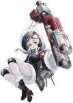  1girl alisa_(kuro_no_sakura) arm_up azur_lane black_coat blush blush_stickers boots chang_chun_(azur_lane) coat full_body fur-trimmed_boots fur-trimmed_coat fur_trim gloves goggles goggles_on_head headphones high_heel_boots high_heels holding holding_weapon legs legs_folded long_hair looking_at_viewer mechanical_ears official_art pantyhose pink_eyes pout retrofit_(azur_lane) rigging rocket_launcher silver_hair smile solo teeth thighs tiger tongue tongue_out transparent_background upper_teeth weapon white_gloves white_legwear wide_sleeves 
