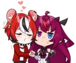  1boy 1girl animal_ears bangs black_hair blue_eyes dasdokter detached_sleeves genderswap genderswap_(ftm) hakos_baelz hayko heterochromia hololive hololive_english horns irys_(hololive) long_hair mouse_boy mouse_ears multicolored_hair pointy_ears purple_hair red_hair tail virtual_youtuber white_hair wings 