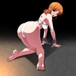  all_fours ariyon ass back bdsm bikini blush bondage bound bound_arms breasts cuffs feet female from_behind full_body gradient gradient_background highres looking_back nami nami_(one_piece) one_piece orange_hair shackles solo swimsuit toes 