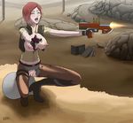  areola areolae blush boots borderlands breasts bullet chaps desert dual_wield dual_wielding erect_nipples fingerless_gloves gloves gun jacket large_breasts lilith_(borderlands) naughty_face nipples open_clothes open_shirt photoshop pussy red_hair shirt short_hair squat squatting tongue torn_clothes uncensored weapon 