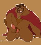  anthro beast_(disney) beauty_and_the_beast blue_eyes bodily_fluids brown_body brown_fur cum cywolf49 fur genital_fluids hi_res horn male male/male monster solo 