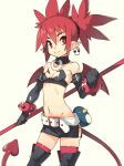  1girl black_bra black_footwear black_gloves black_skirt boots bra breasts closed_mouth disgaea earrings elbow_gloves etna gloves highres jewelry looking_at_viewer miniskirt pointy_ears red_eyes red_hair red_legwear short_hair simple_background skirt skull_earrings small_breasts smile solo studded_bracelet thigh_boots thighhighs thighhighs_under_boots twintails underwear vins-mousseux white_background 