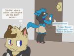  2019 absurd_res anthro bathroom big_ears black_body black_fur blue_body blue_eyes blue_fur bottomwear brown_body brown_fur butt canid canine caught caught_off_guard clenched_feet clenched_fists clothed clothing confusion crouching cute_expression cute_eyes desperation dialogue digital_drawing_(artwork) digital_media_(artwork) duo english_text exposed feet fist fluffy fluffy_tail fur gesture handshake happy hi_res hindpaw long_ears male mammal nervous nintendo omorashi open_mouth paws pok&eacute;mon pok&eacute;mon_(species) potty potty_training practice public_restroom randy red_eyes relaxing restrained riolu ritz_(ritzcat) ritzcat scared scarf scut_tail short_tail smile so_close_yet_so_far sound_effects standing standing_position struggling surprise surprised_expression surprised_eyes surprised_face surprised_look text tired toilet video_games wall_(disambiguation) worried worried_face worried_look yellow_body yellow_fur 