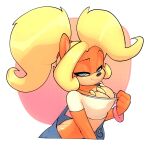  activision anthro bandicoot bedroom_eyes bigdad breasts butt_cleavage cleavage clothed clothing clothing_pull coco_bandicoot crash_bandicoot_(series) fang_necklace female jewelry looking_at_viewer mammal marsupial narrowed_eyes necklace overalls seductive shirt shirt_pull solo topwear topwear_pull video_games 