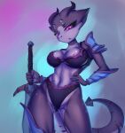  anthro armor dragon female furry hi_res melee_weapon prisma6 solo sword tail weapon 