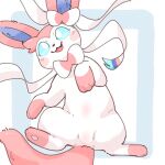  ambiguous_gender belly blue_eyes colored dipstick_limbs eeveelution exposed_belly feral fur netchy_boo nintendo paws pink_body pink_fur pok&eacute;mon pok&eacute;mon_(species) ribbons simple_background smile solo sylveon video_games 