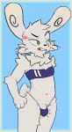  absurd_res anthro bulge cheek_tuft clothed clothing digital_media_(artwork) erection erection_under_clothing facial_hair facial_tuft fur genitals gris_swimsuit hi_res its_cerverus lagomorph leporid male mammal meme meme_clothing navel one-piece_swimsuit open_mouth penis rabbit ready_to_burst ready_to_pop simple_background solo swimwear teeth translucent translucent_clothing translucent_swimwear tuft white_body white_fur 