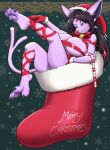  anthro big_breasts breasts christmas christmas_clothing christmas_headwear clothing eeveelution english_text espeon female hat headgear headwear hi_res holidays kittell_(artist) nintendo pok&eacute;mon pok&eacute;mon_(species) santa_hat solo text video_games 