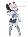  3:4 absurd_res anthro bethesda bethesda_softworks bottomwear clothing crop_top disney doom_(series) english_text female gun hi_res id_software judy_hopps lagomorph leporid mammal miniskirt pace-maker rabbit ranged_weapon shirt skirt solo text thick_thighs topwear video_games weapon zootopia 