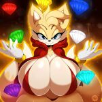  2022 anthro big_breasts breasts canid canine chaos_emerald digital_media_(artwork) female fox front_view hi_res huge_breasts looking_at_viewer mammal miles_prower nipples sega solo sonic_the_hedgehog_(series) suirano 