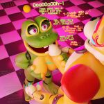  3d_(artwork) amphibian animatronic anthro big_penis breast_grab breasts dialogue digital_media_(artwork) duo featureless_breasts female five_nights_at_freddy&#039;s five_nights_at_freddy&#039;s:_security_breach freddy_(fnaf) freddy_fazbear&#039;s_pizzeria_simulator frog genitals glamrock_freddy_(fnaf) hand_on_breast handjob happy_frog_(fnaf) hi_res looking_up machine male male/female mammal moorsheadfalling penile penis robot scottgames sex short_stack stroking_penis ursid video_games 