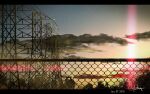  artist_name chain-link_fence cloud commentary_request dated diffraction_spikes english_text fence gradient_sky industrial letterboxed no_humans original outdoors partial_commentary power_lines scenery signature sky sunset tagme transmission_tower tree waisshu_(sougyokyuu) 