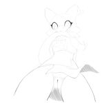  2022 anthro atzi b-epon bottomless clothed clothing digital_media_(artwork) female genitals hi_res horn kobold looking_at_viewer monochrome pussy sketch solo tail_in_mouth 