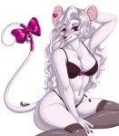  anthro bra breasts cleavage clothed clothing female hair hi_res legwear mammal mouse murid murine panties reina. rodent solo thigh_highs underwear white_hair 