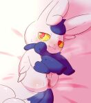  alacarte anus blue_body blue_fur bodily_fluids butt female feral fur genital_fluids genitals hi_res holding_legs looking_at_viewer lying meowstic nintendo on_back pok&eacute;mon pok&eacute;mon_(species) pussy pussy_juice solo video_games white_body white_fur 