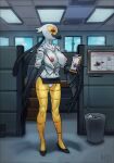  accipitriform aggressive_retsuko anthro avian bird bottomwear breasts clipboard clothed clothing feathers female genitals hi_res high_heels honi_do ineffective_clothing looking_at_viewer microskirt miniskirt nipples no_underwear non-mammal_breasts pussy sanrio secretary_bird secretary_washimi skirt unprofessional_behavior white_body 