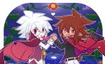  2boys cape crimson_slushie crossover disgaea glasses highres holding_hands makai_senki_disgaea_3 mao_(disgaea) multiple_boys official_style puyopuyo strange_klug 