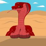  anthro big_breasts blue_sky breast_rest breasts brown_eyes cloud cobra desert female fingernails hand_on_breast long_neck looking_at_viewer loose_noose nails red_body red_scales red_skin reptile rock sand scales scalie sky snake snake_hood snake_tongue solo tongue 