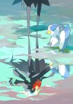  absurdres blue_eyes cloud cloudy_sky darkrai highres looking_at_another no_humans pachirisu pokemon pokemon_(creature) pokemon_(game) pokemon_legends:_arceus puddle reflection sky standing tail two_pokemon water 