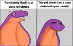  2019 anthro cobra english_text female humor keeshee long_neck meme ncs purple_body reptile scalie signature simple_background smile snake snake_hood solo spots text worried 