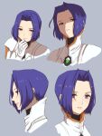  1girl closed_mouth from_side gloves highres looking_at_viewer looking_down miang_hawwa oyasu_(kinakoyamamori) profile purple_eyes purple_hair short_hair simple_background smile solo xenogears 