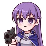  1girl animated animated_gif blood braid commission commissioner_upload dress fire_emblem fire_emblem:_the_binding_blade firing french_braid gun long_hair purple_eyes purple_hair solo sophia_(fire_emblem) weapon xanadu_avici 