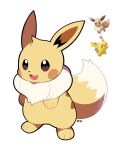 :3 artsy-rc eevee fusion highres looking_at_viewer no_humans pikachu pokemon pokemon_(creature) signature simple_background smile white_background 