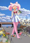  anime bishoujo_senshi_sailor_moon car cars chibi_usa child city disaster explosion giantess moon motor_vehicle pantyhose pink_hair pink_tights sailor tights tsukino_usagi vehicle 