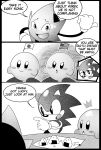  :o absurdres american_flag crossover english_text food furry furry_male gloves greyscale highres japanese_flag kaylla kirby kirby_(series) looking_to_the_side monochrome onigiri open_mouth pointing ristar ristar_the_shooting_star smile sonic_(series) sonic_the_hedgehog sonic_the_hedgehog_(classic) speech_bubble typo v-shaped_eyes 