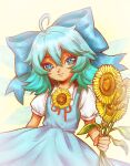  1girl blue_bow blue_eyes blue_hair bow cirno highres ice ice_wings skullchimes tagme tanned_cirno touhou wings 