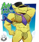  &lt;3 2018 a_hat_in_time abs anthro avian balls big_muscles bird bulge clothing elfein fishnet fishnet_topwear fishnet_underwear genitals hand_behind_head hat headgear headwear hi_res male muscular muscular_anthro muscular_male navel necktie nipples pecs penis purple_necktie signature smile solo standing text the_conductor underwear yellow_balls yellow_body yellow_penis 