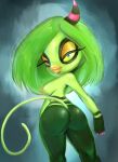  breasts bubble_butt butt digital_media_(artwork) female green_body green_hair hair hi_res hmx_(artist) humanoid looking_at_viewer nipples painting_(artwork) sega short_hair solo sonic_the_hedgehog_(series) the_deadly_six traditional_media_(artwork) zeena zeti 