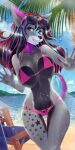  absurd_res anthro beach beach_chair bikini breasts clothing eyewear female glases hi_res sea seaside solo sparkittyart sunglasses swimwear water wet 