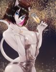  absurd_res anthro breasts clothed clothing dress female fireworks glass happy hi_res holidays new_year pinup pose solo sparkittyart 