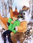  absurd_res anthro canid canine christmas cold cute_expression duo fox hi_res holidays love male male/male mammal plant romantic romantic_couple snow sparkittyart tree winter 