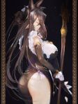  animal_ears ass bangs breasts brown_hair closed_eyes cowboy_shot detached_sleeves extra_ears finger_to_mouth frilled_sleeves frills galleon_(granblue_fantasy) gloves granblue_fantasy highres horns large_breasts long_hair multicolored_hair ori_ibu pointy_ears sideboob staff streaked_hair very_long_hair white_gloves 