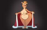  anthro big_breasts big_butt black_background breasts butt cape chubby_anthro chubby_female clothing crown el_arca felid female hi_res jodero lion looking_at_viewer mammal mature_female overweight overweight_anthro overweight_female pantherine queen_oriana robe_lift simple_background slightly_chubby solo wide_hips 