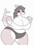  animated anthro big_breasts black_eyes breasts clothed clothing female fish hair hi_res marine shark simple_background solo thick_thighs wide_hips zaclyn 