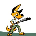  anthro canid canine canis clothing domestic_dog gun jason_(disambiguation) male mammal other ranged_weapon shaded sharp_teeth simple_background solo teeth tongue tongue_out toony weapon white_background yellow_body 