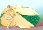  animal_crossing anthro big_breasts breast_growth breasts canid canine canis domestic_dog female fuwadenki growth huge_breasts hyper hyper_breasts isabella mammal nintendo solo solo_focus video_games 