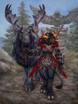  2022 3_fingers anthro black_body black_fur black_hair blizzard_entertainment bovid bovine breasts clothed clothing day detailed_background digital_media_(artwork) duo female feral fingers fur hair hi_res highmountain_tauren hooves mammal outside sabretoothed_ermine sky tauren video_games warcraft 