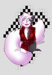  amber_eyes anthro black_body black_fur checkered_clothing checkered_shirt checkered_topwear chess_(endernia) clothing female fur hair half_body happy mammal mephitid pattern_clothing pattern_shirt pattern_topwear shirt skunk solo topwear white_body white_fur white_hair white_tail wickedredart 