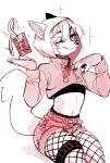  anthro anthro_only bottomwear canid canine card clothing colored_nails crop_top fishnet fishnet_legwear fox girly hair hi_res legwear looking_at_viewer male mammal nails one_eye_closed shirt shorts sitting smile smiling_at_viewer solo sparkles topwear unknown_artist wink winking_at_viewer 